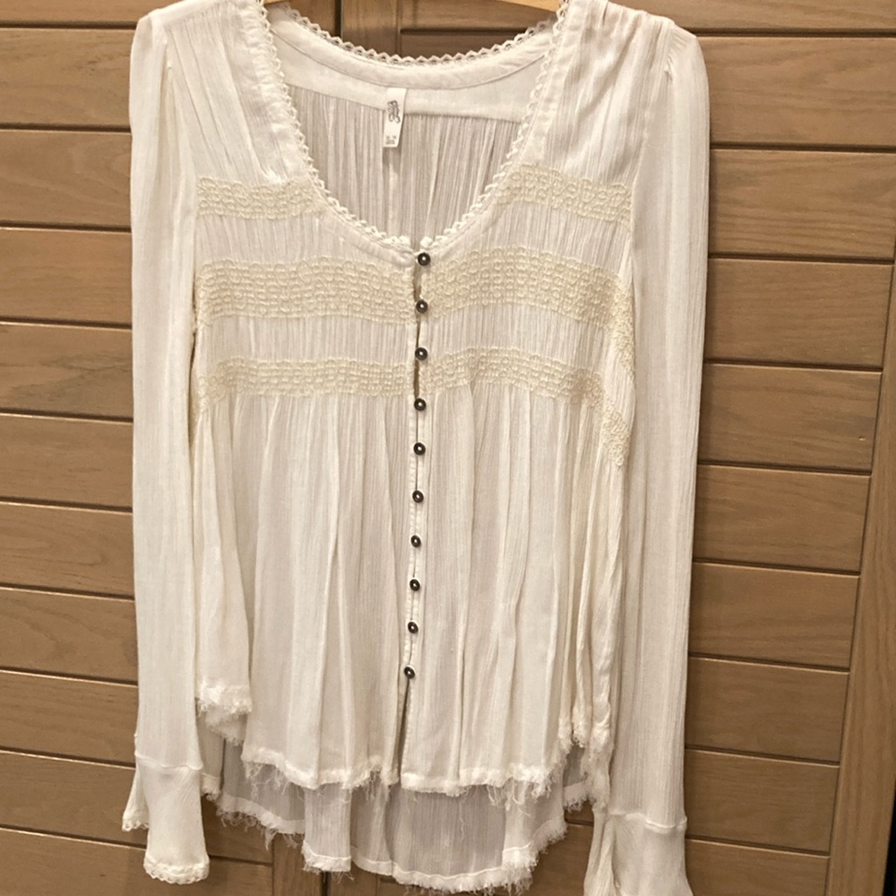 FREE PEOPLE BEAUTIFUL CREAM GAUZE TOP